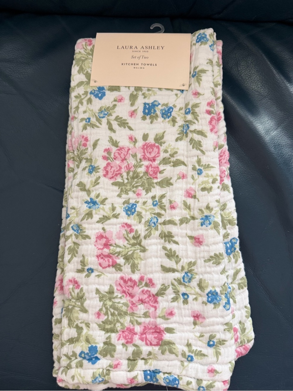 2 PC Laura Ashley Ellerby Kitchen Towels Cotton Textured Floral Rose ~ NWT